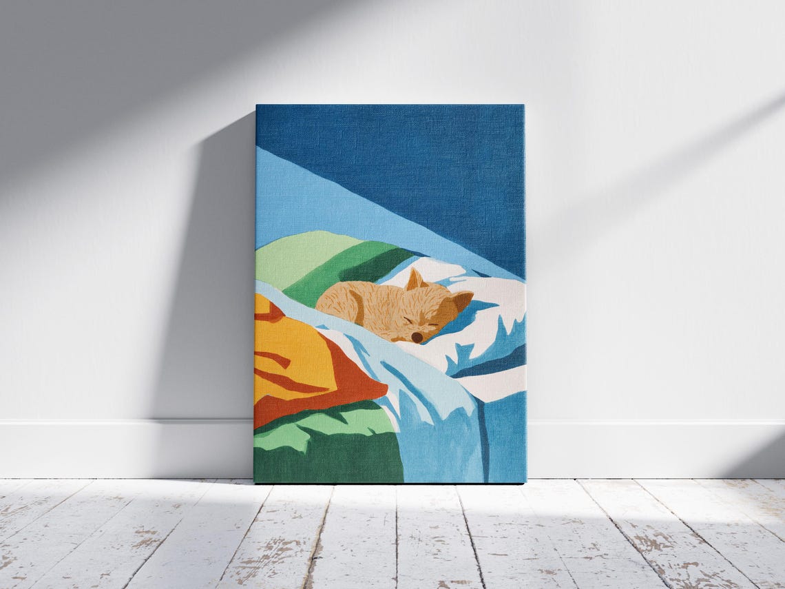 Sleeping Yorkshire Terrier on Bright Bedding Matisse Art Poster - Image 2
