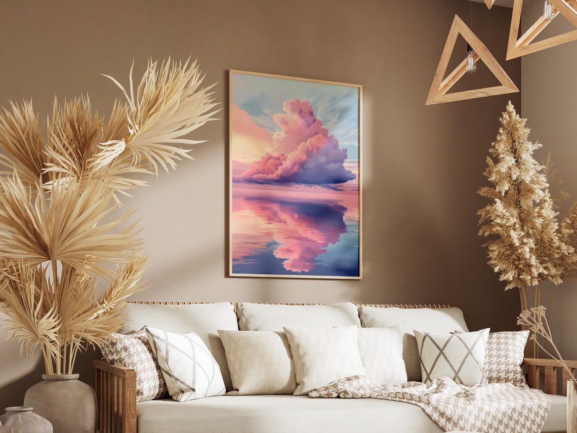 Pink Clouds Reflection Poster Dreamy Sky Art For Calm Home Wall Decor - Image 3