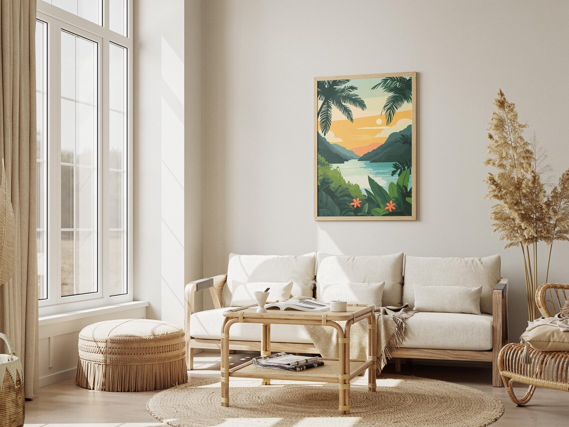 Costa Rica Tropical Jungle Lagoon Sunset Palm Fronds Art Poster - Image 4