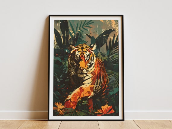 Tiger Jungle Poster Vintage Travel Poster Animal Art Print Wildlife Nature Art