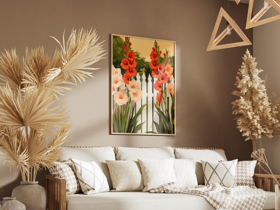 Gladiolus Flowers By White Picket Fence Summer Garden Poster - Image 3