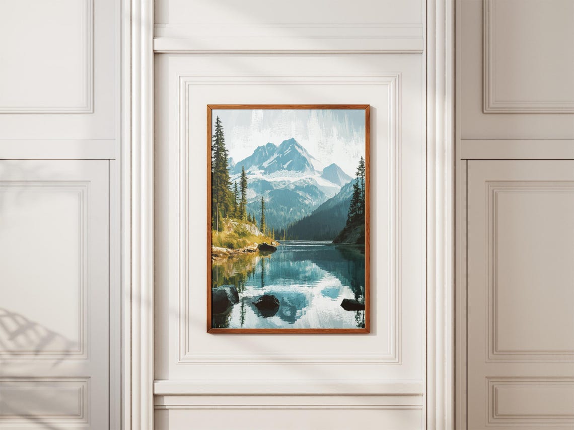Alpine Lake Mountain Reflection Tall Pine Forest Serene Poster - Image 2