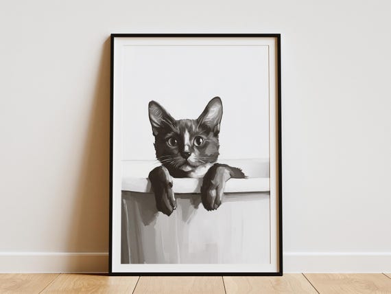 Tonkinese Cat In Bathtub Poster Lover Gift Pet Wall Art Funny Bathroom Bubble Bath Print Portrait Modern Home Decor