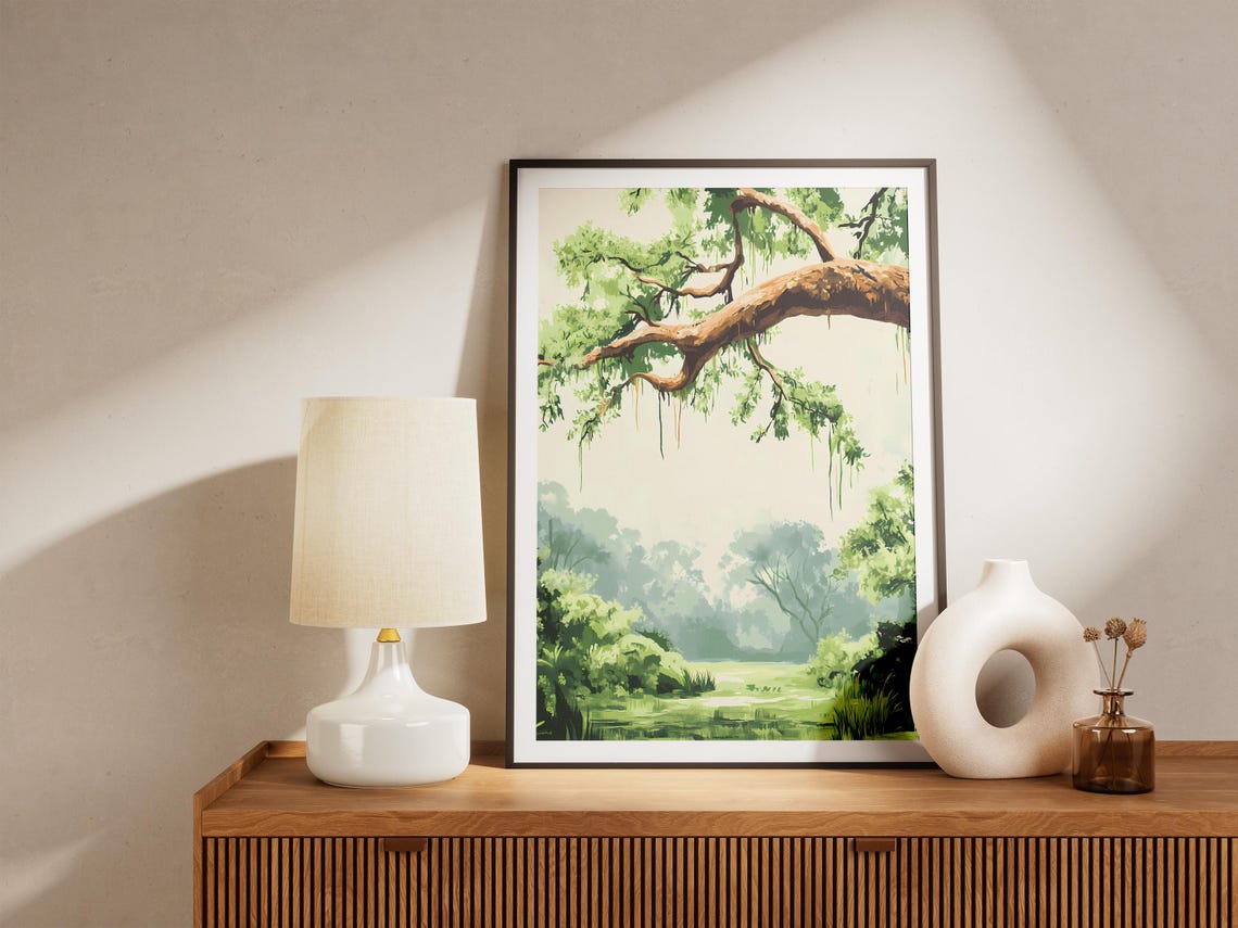 Mossy Green Tree Branch Hanging Moss Forest Clearing Watercolor Poster - Image 5