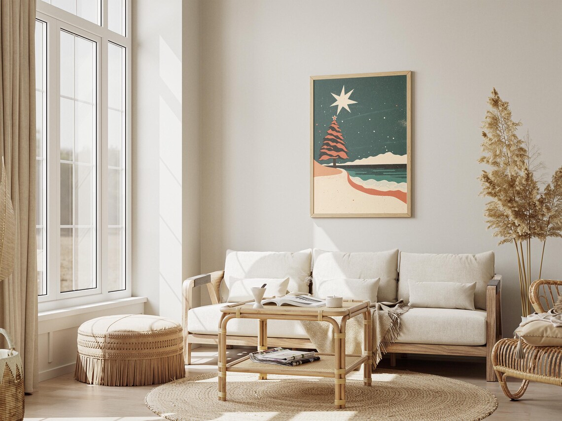 Christmas Tree On Sandy Beach Holiday Night Stars Ocean Poster - Image 4