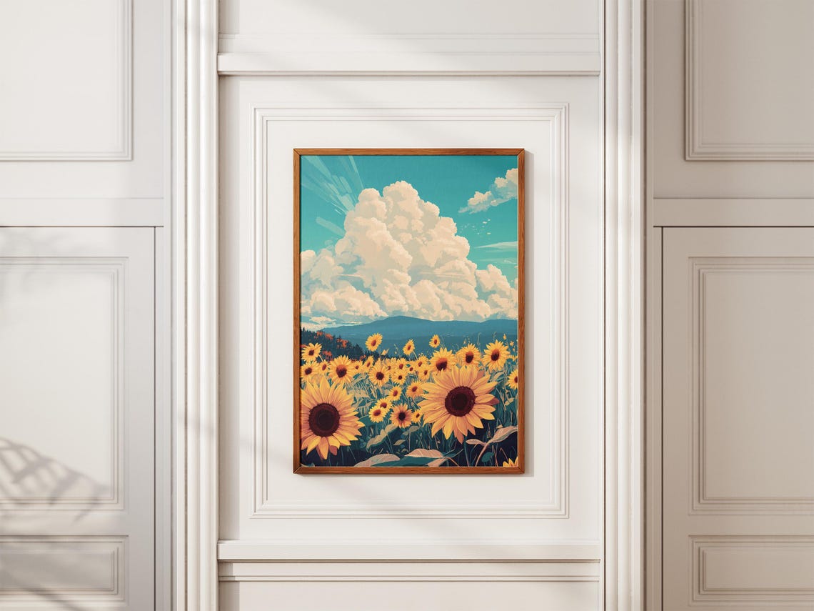 Sunflower Field Under Dramatic Thunderclouds Summer Art Poster - Image 2