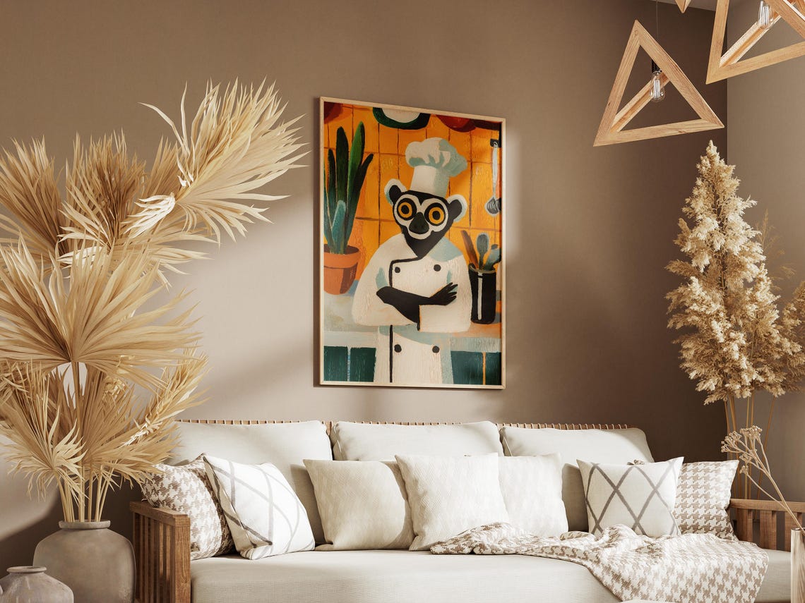 Lemur Chef Art Print, Funny Kitchen Poster - Image 3