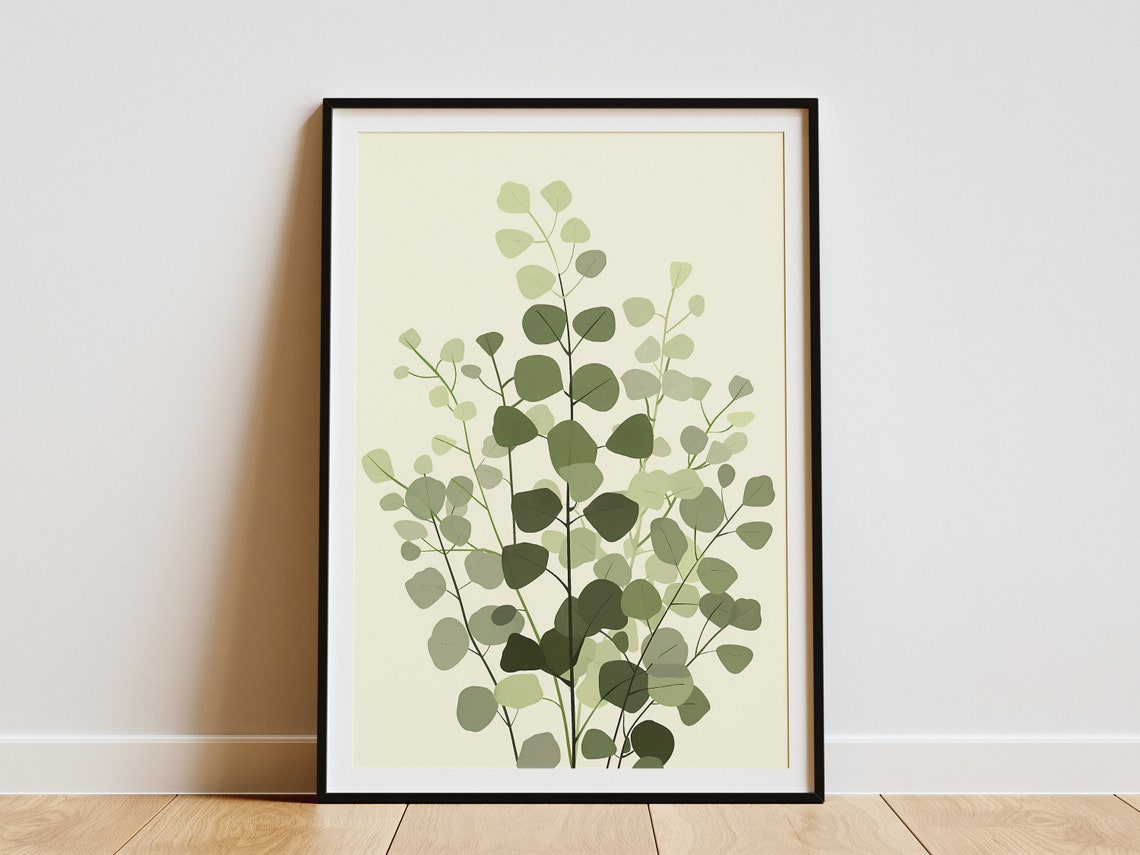 Eucalyptus Stems Cream Minimalist Botanical Greenery Art Poster