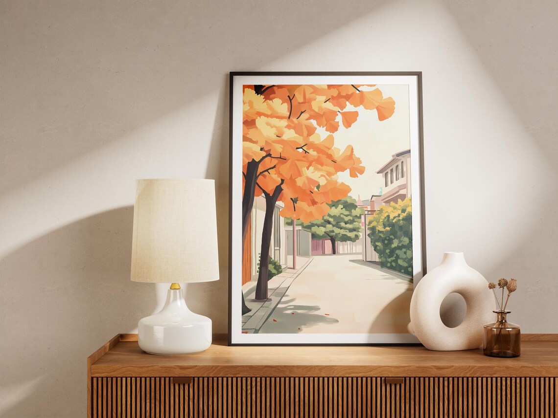 Autumn Ginkgo Tree City Street Golden Fall Foliage Art Poster - Image 5