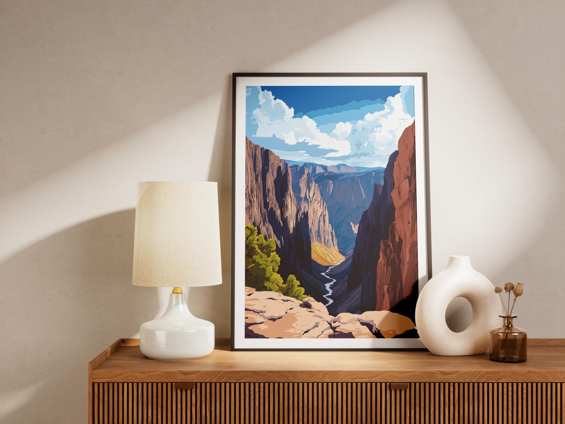 Dramatic Desert Canyon Red Cliffs Winding River Vintage Poster - Image 4