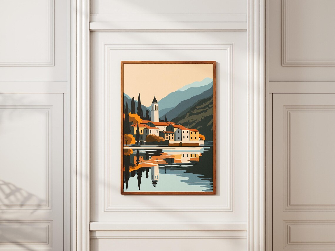Italian Lake District Poster Italian Village Print Lake Como Art Italy Travel Poster European Landscape Illustration Modern Home Decor Flat - Image 2