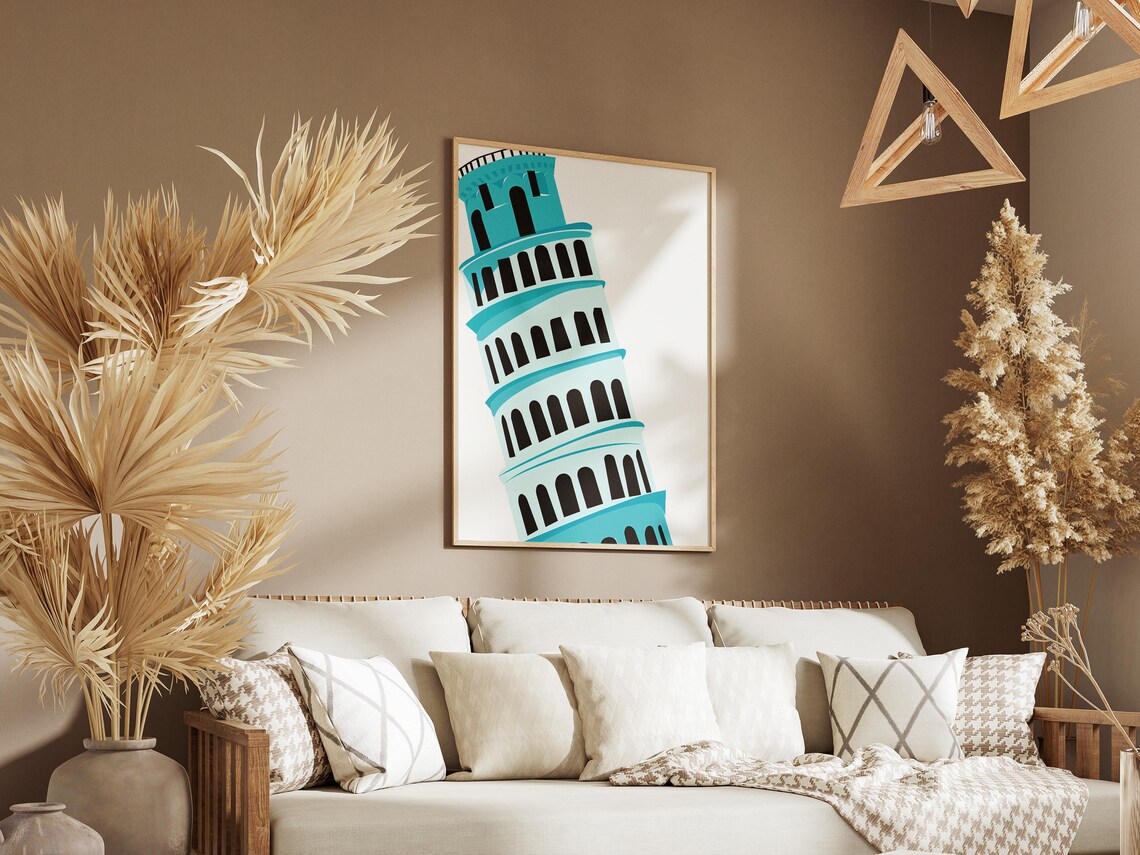 Leaning Tower Of Pisa Turquoise Italian Landmark Architecture Poster - Image 3