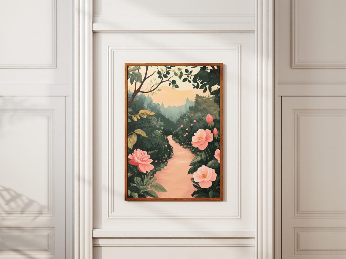 Pink Roses Blooming Along a Winding Secret Garden Path Poster - Image 2