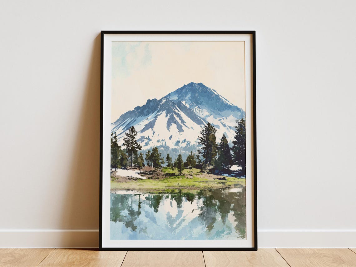 Lassen Volcanic National Park Snowy Peak Lake Reflection Poster