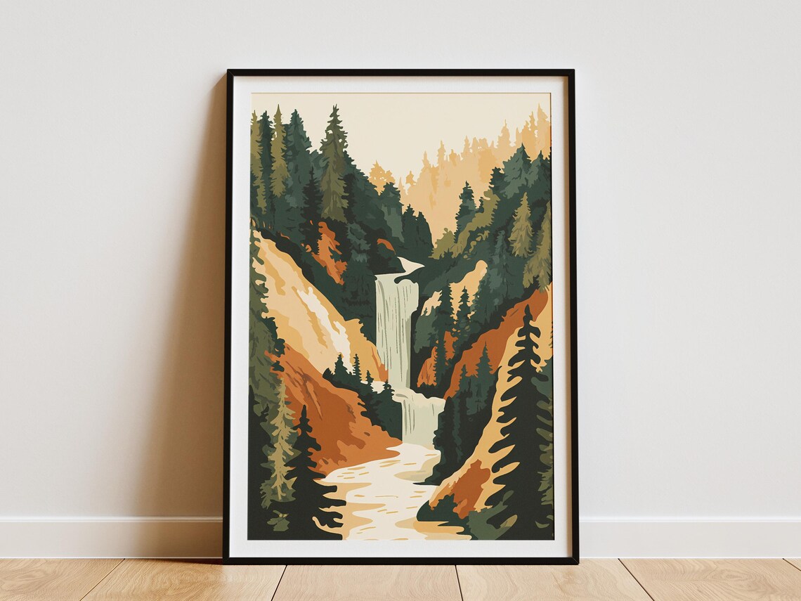 Redwood Forest Waterfall Canyon Autumn Foliage Landscape Poster