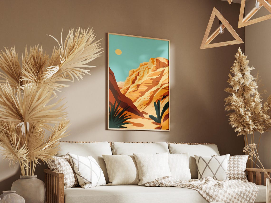 Desert Canyon Poster Sandstone Cliffs Cactus Wall Decor Gift Decor - Image 3