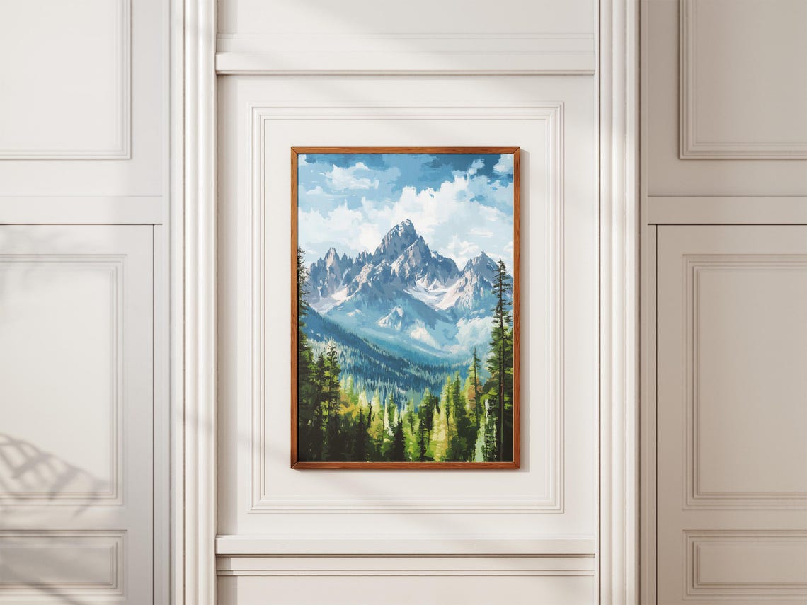 Snowy Mountain Peaks Poster Alpine Landscape Art For Rustic Home Decor - Image 2