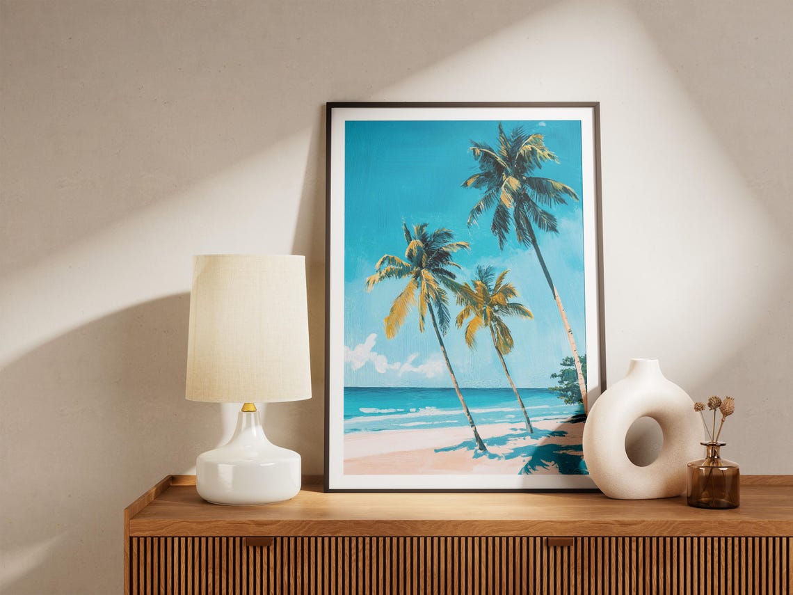 Three Palm Trees Turquoise Beach Ocean Summer Vacation Print - Image 4
