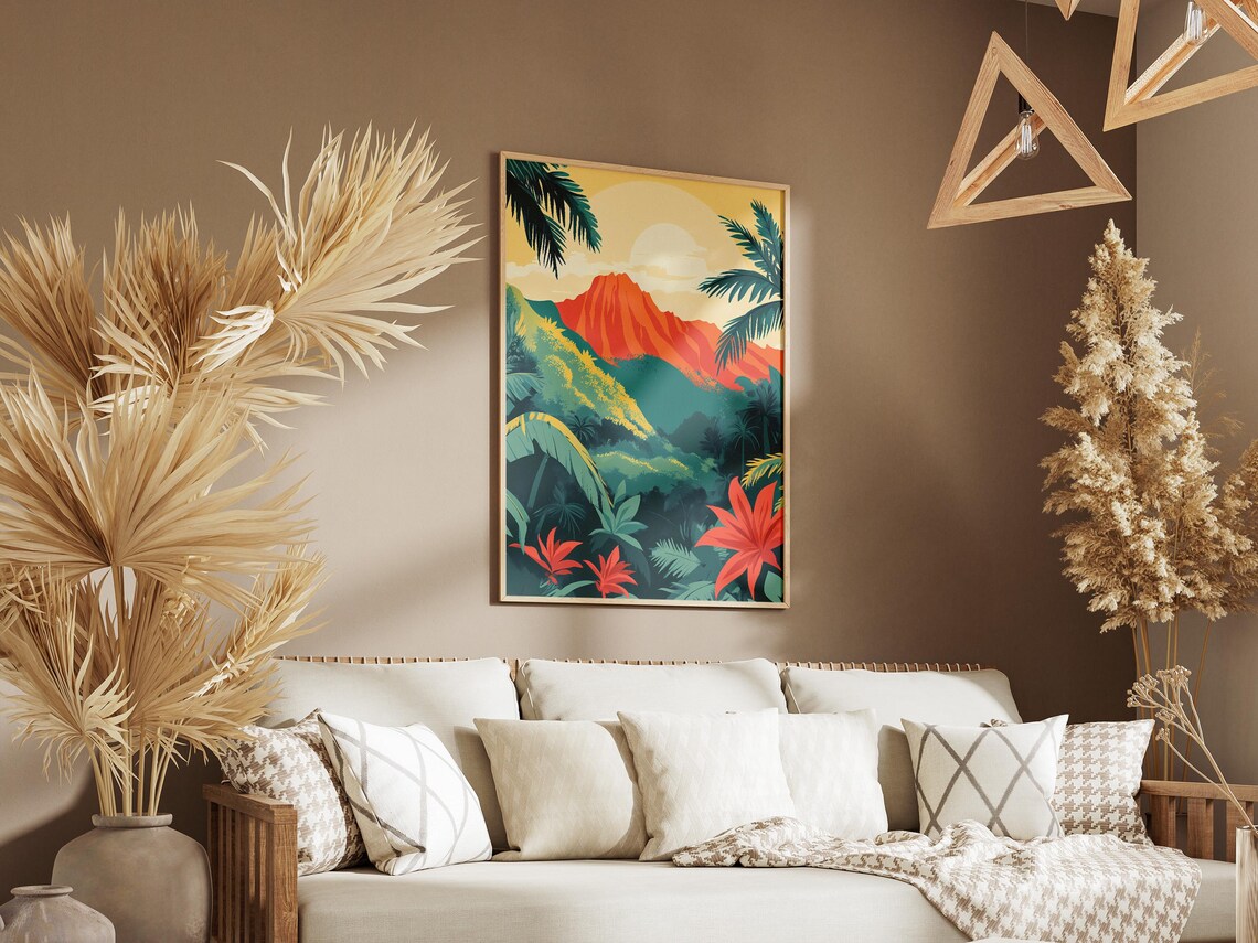 Tropical Mountain Coral Red Peak Palms Jungle Flowers Poster - Image 3