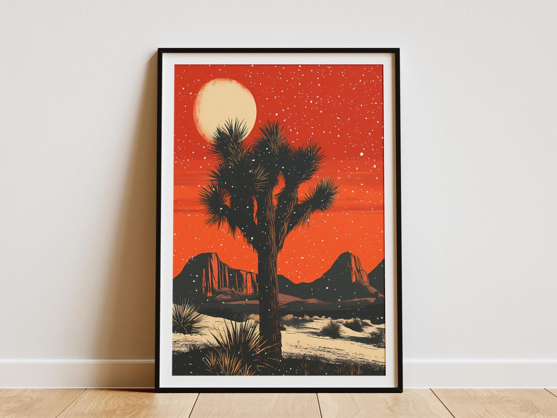 Joshua Tree National Park Poster Vintage Travel Poster Desert Landscape Art Print California National Park Festive Winter Holiday Print