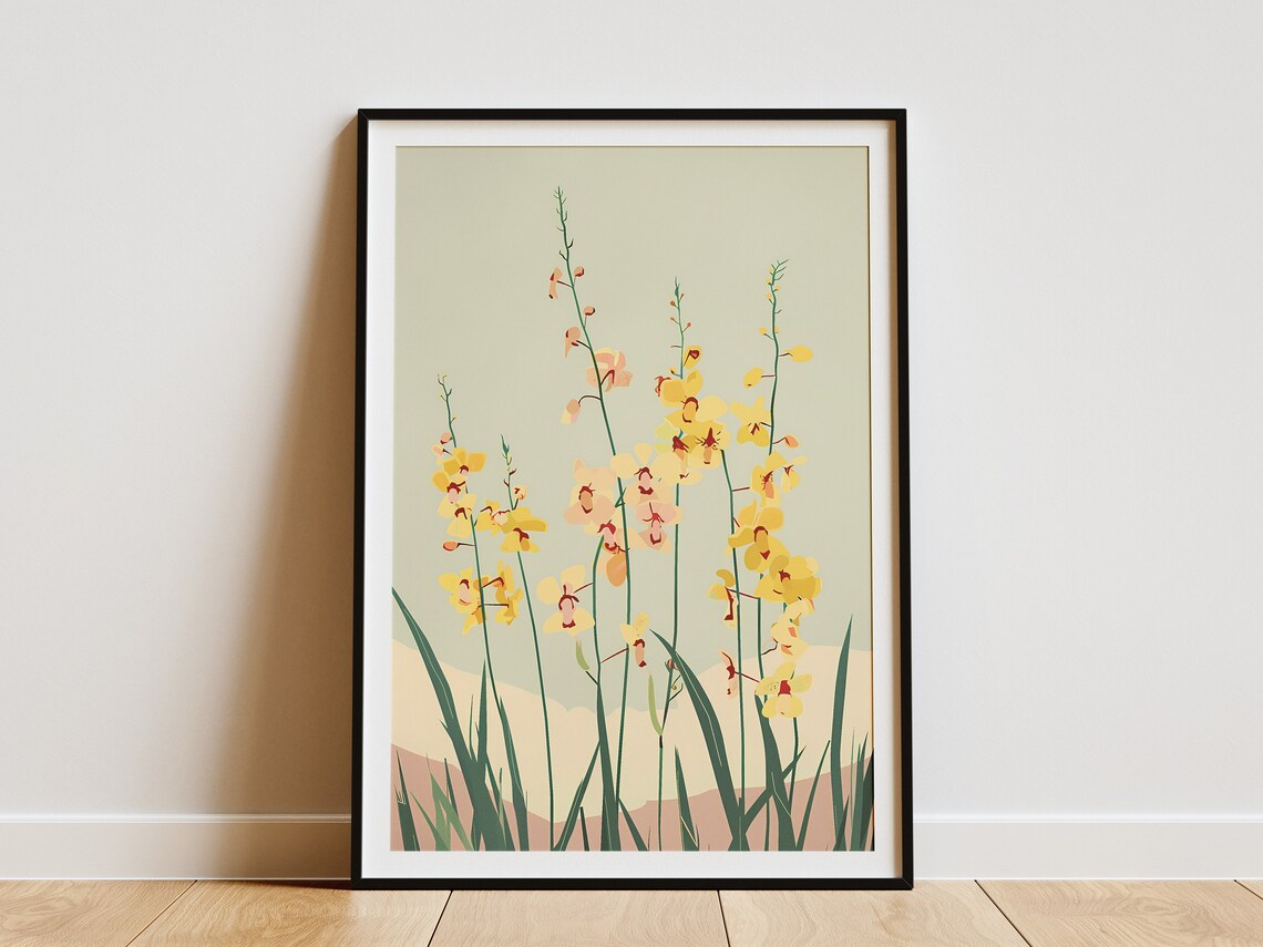 Yellow Orchid Flowers Wild Minimalist Botanical Floral Art Print