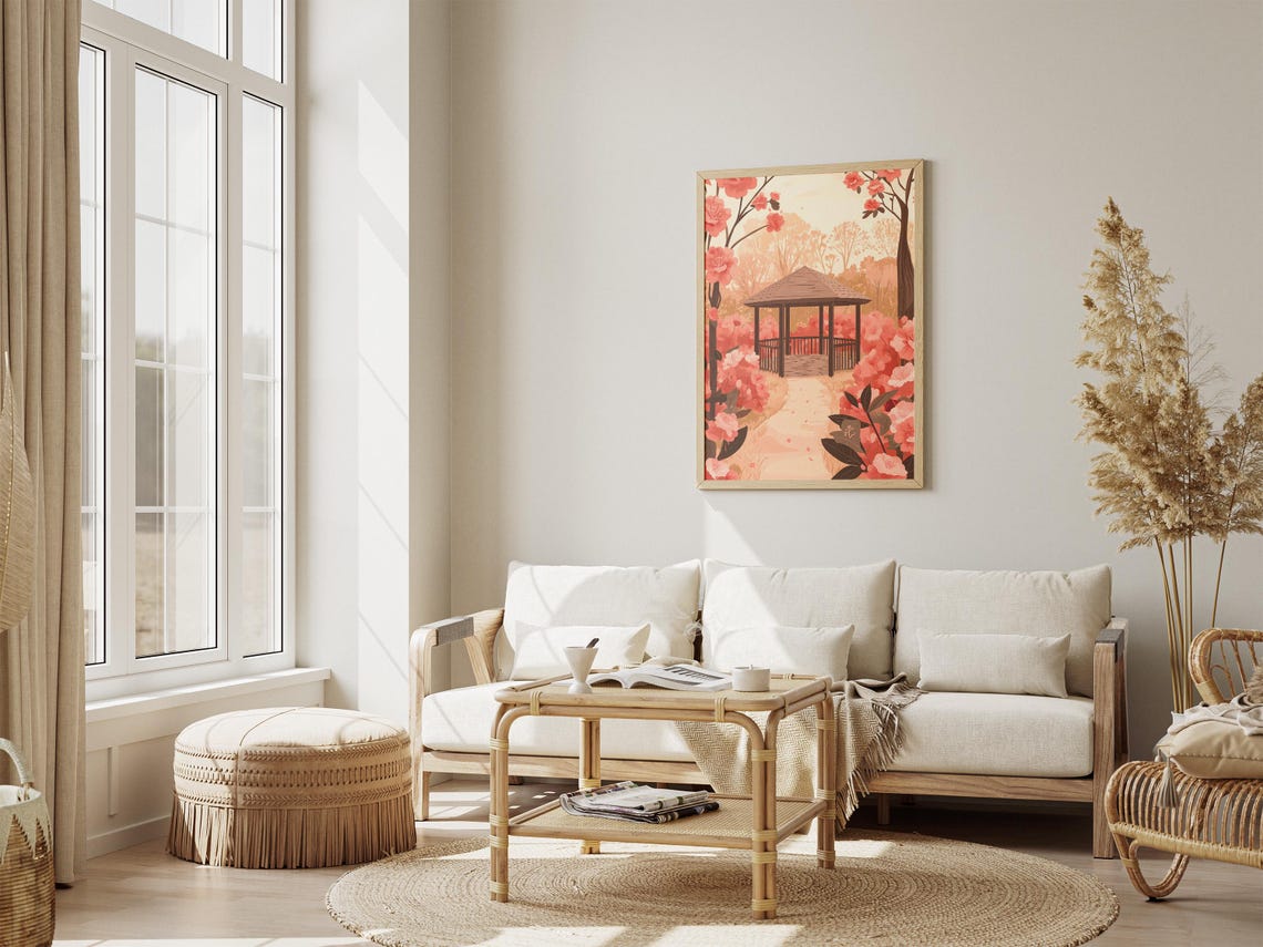 Camellia Garden Wooden Gazebo Blush Blossom Retreat Art Poster - Image 4