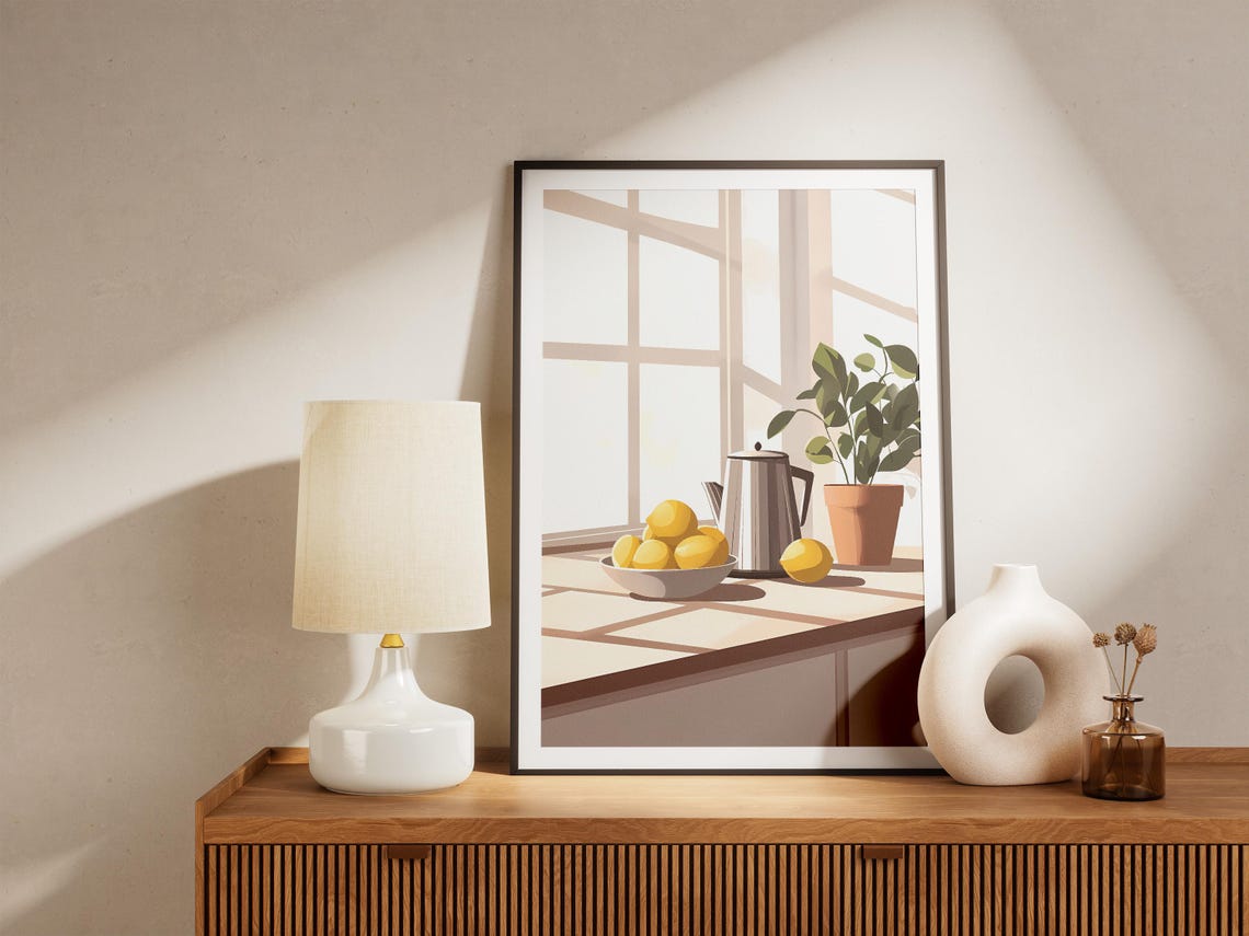 Sunny Kitchen Print Lemons And Teapot Minimalist Kitchen Art Modern Kitchen Decor Print Wall Art Instant Kitchen Poster - Image 5