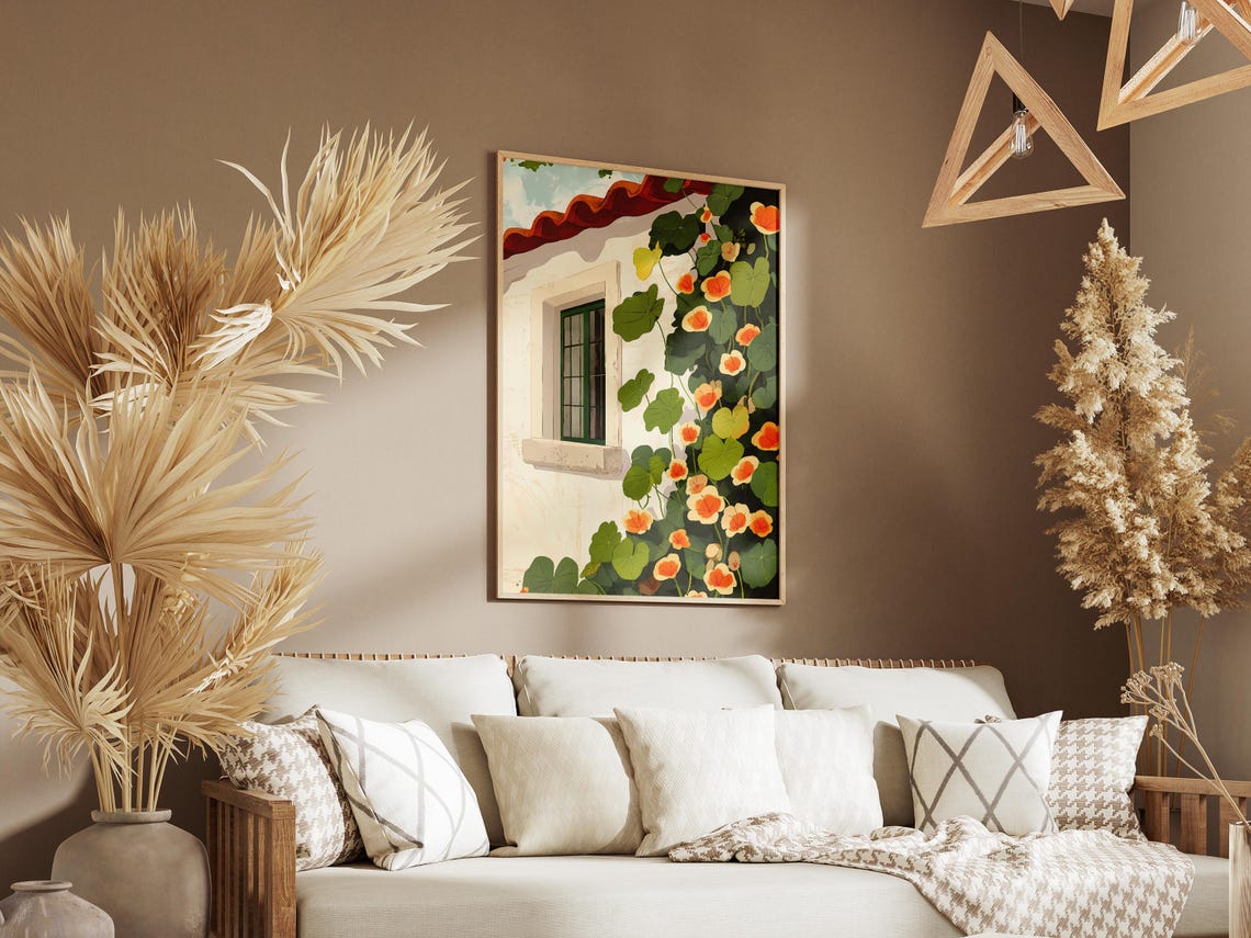 Nasturtium Bloom Cottage Window Mediterranean Garden Wall Poster - Image 3