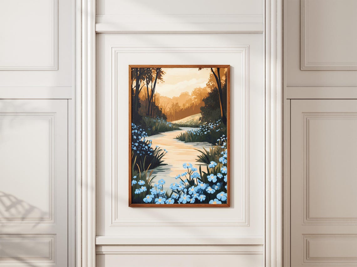 Forget Me Not Riverbank Golden Hour Stream Forest Flower Poster - Image 2