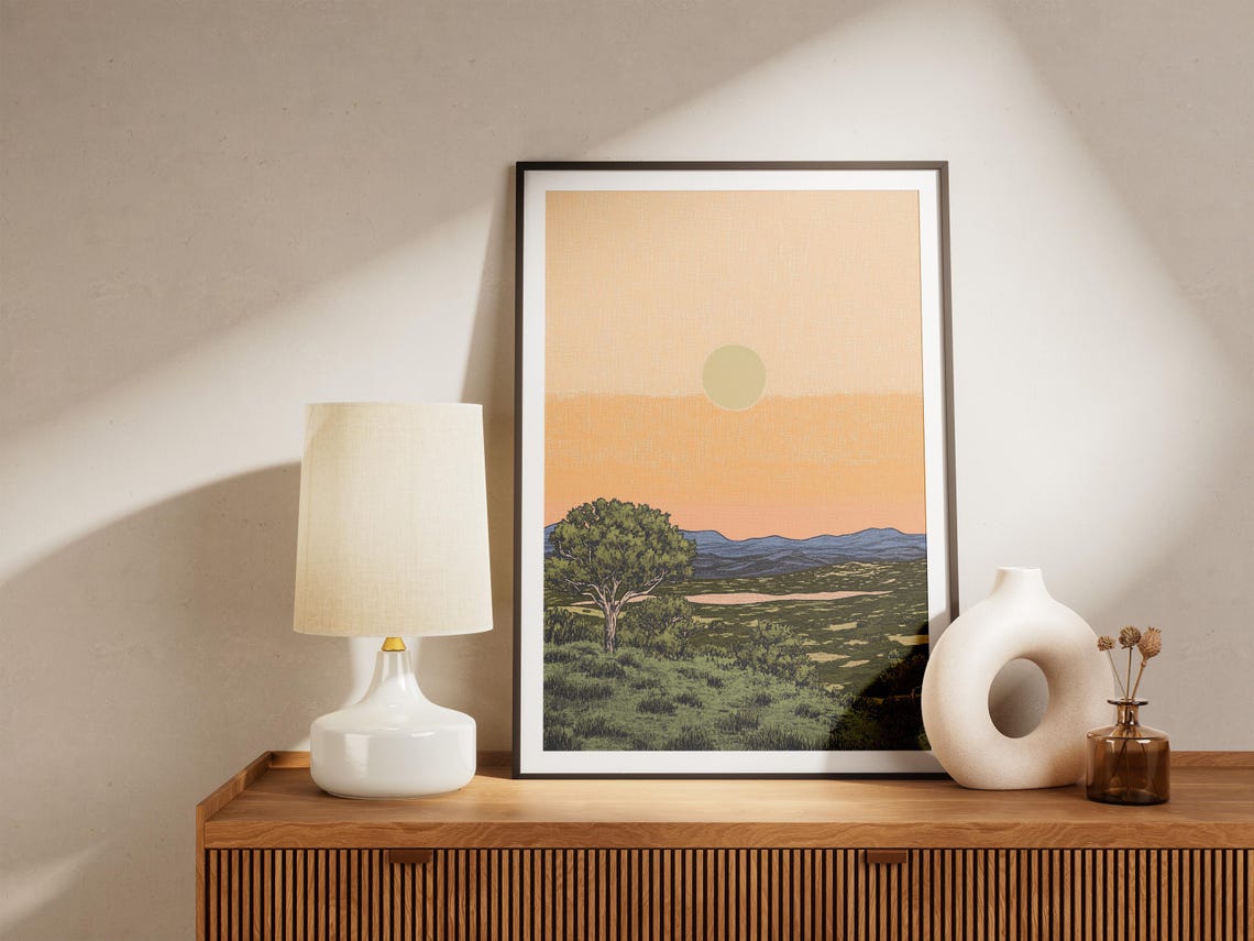 Texas Hill Country Sunset Rolling Hills Vintage Landscape Decor Poster - Image 4
