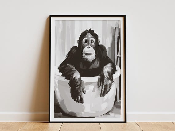 Orangutan In Bathtub Poster Funny Animal Print Ape Wall Art Bathroom Decor Primate Quirky Home Playful