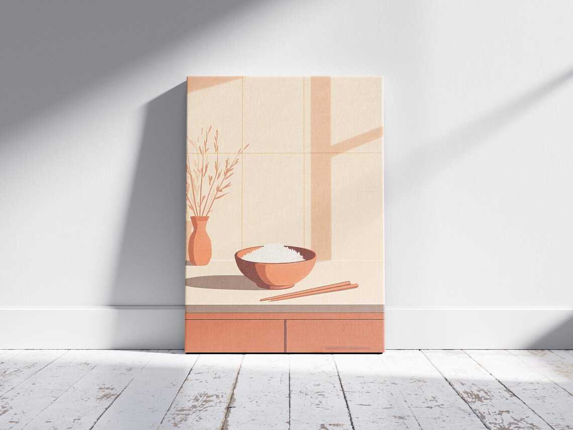 Minimalist Kitchen Still Life Bowl Of Rice And Chopsticks Poster - Image 2