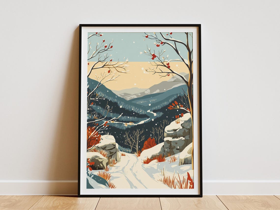 Shenandoah Winter Valley With Snowy Blue Ridges Vintage Poster