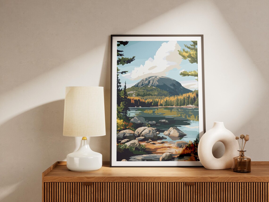 Acadia National Park Maine Granite Mountain Lake Travel Art Poster - Image 4