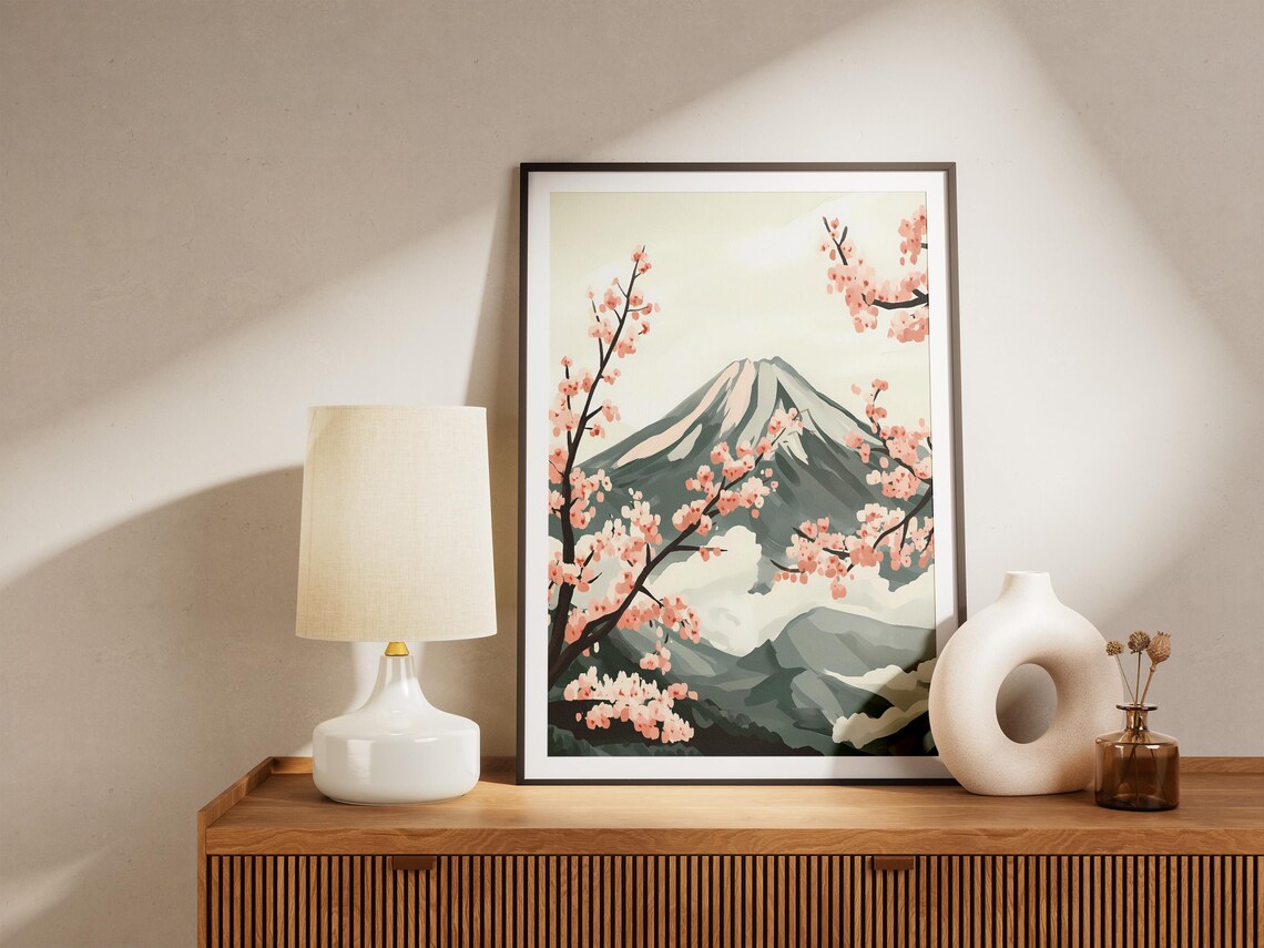 Mount Fuji Cherry Blossom Japanese Spring Landscape Zen Art Poster - Image 4