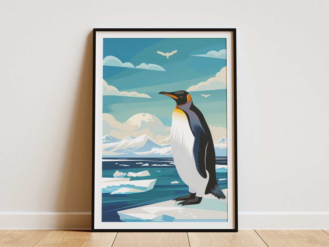 King Penguin Antarctic Ice Floe Snowy Wildlife Nature Poster