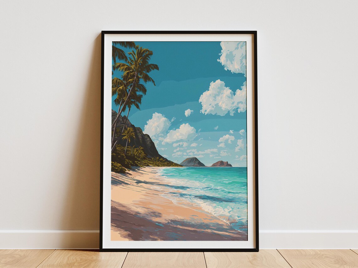 Island Tropical Beach Palm Trees Turquoise Water Travel Poster