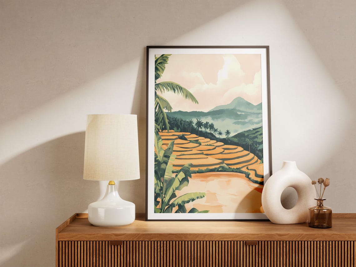 Golden Rice Terraces With Palm Trees Tropical Landscape Poster - Image 5