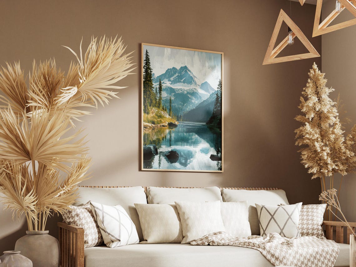 Alpine Lake Mountain Reflection Tall Pine Forest Serene Poster - Image 3