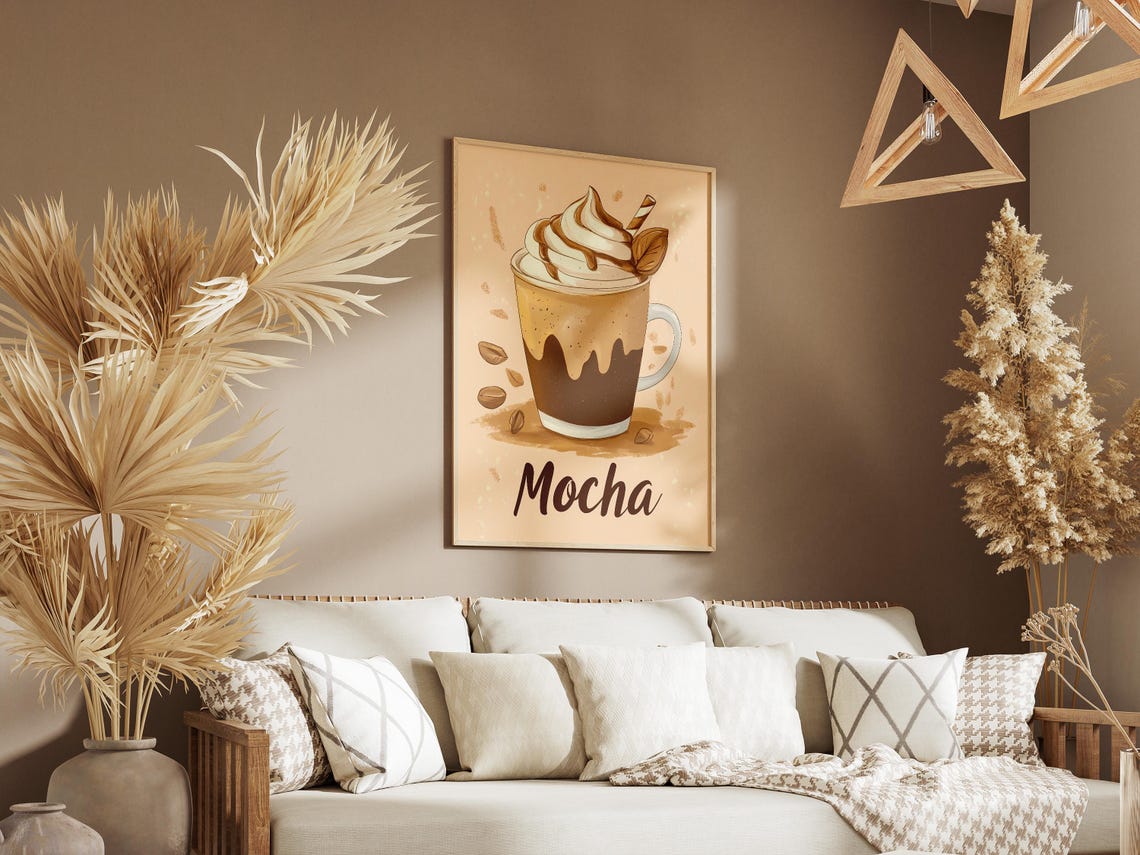 Mocha Chocolate Whipped Cream Coffee Mug Cafe Illustration Poster - Image 3