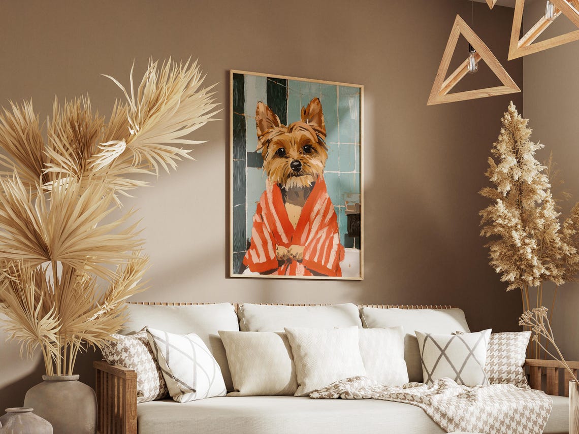 Yorkshire Terrier in Bright Red Robe Bold Painterly Dog Art Poster - Image 3