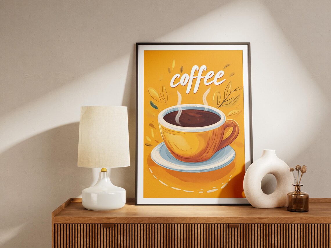 Hot Coffee Yellow Cup Minimalist Morning Illustration Poster - Image 5