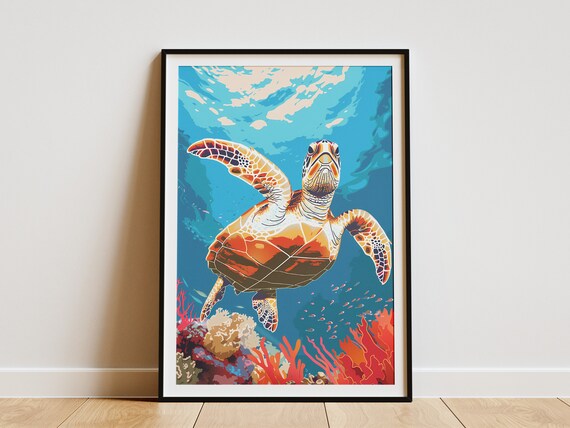 Sea Turtle Coral Reef Poster Ocean Animal Wall Art Tropical Beach Decor Home Decor Gift