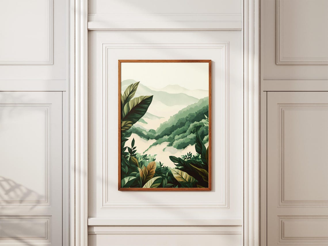 Mist-Shrouded Tea Plantation Hills In Deep Green Botanical Poster - Image 2