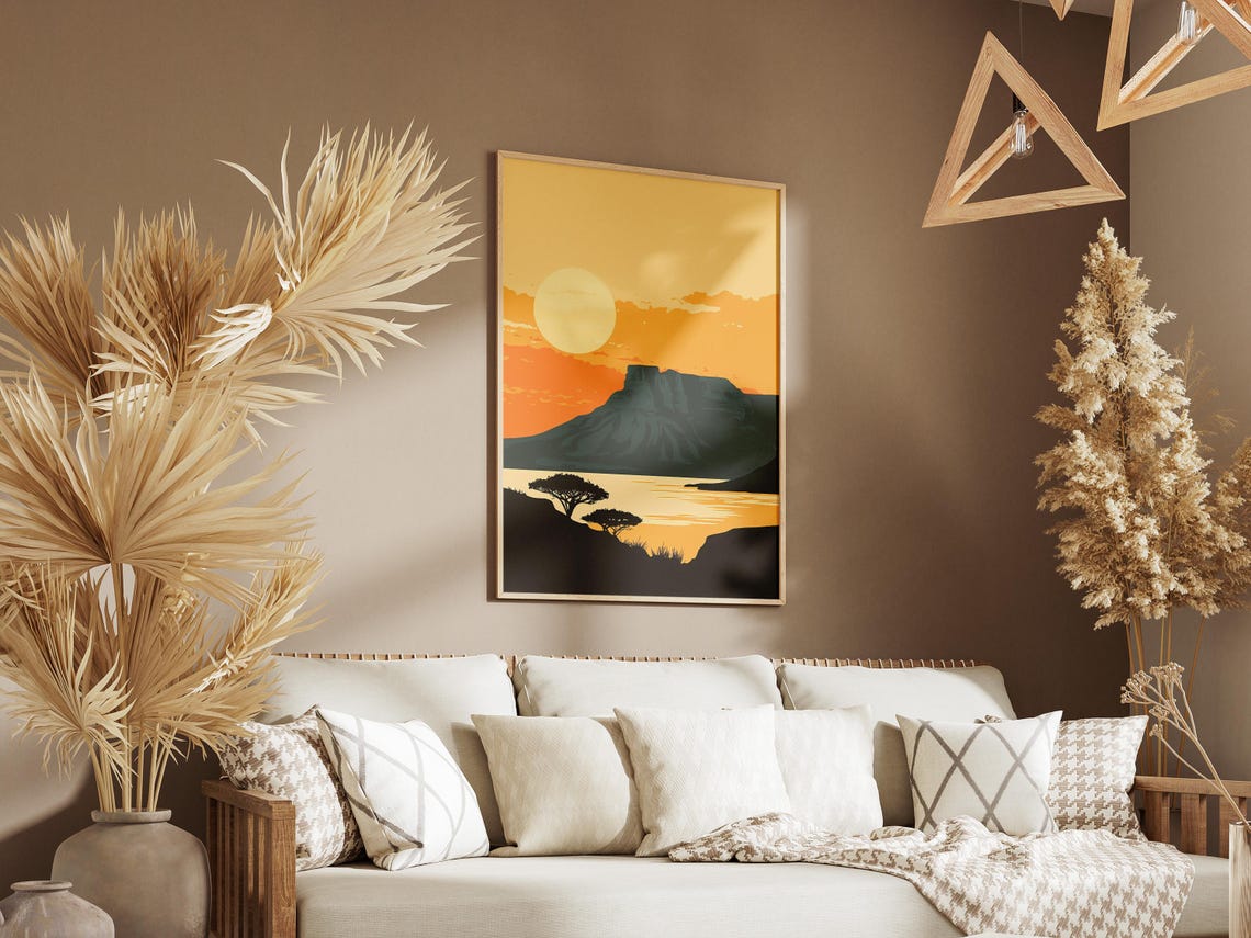 Table Mountain Golden Sunset Silhouette Travel Art Poster Scenic - Image 3