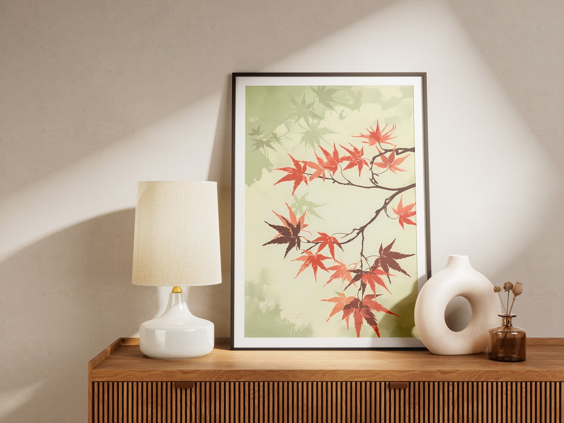 Japanese Maple Red Autumn Leaves Branch Botanical Art Poster - Image 2
