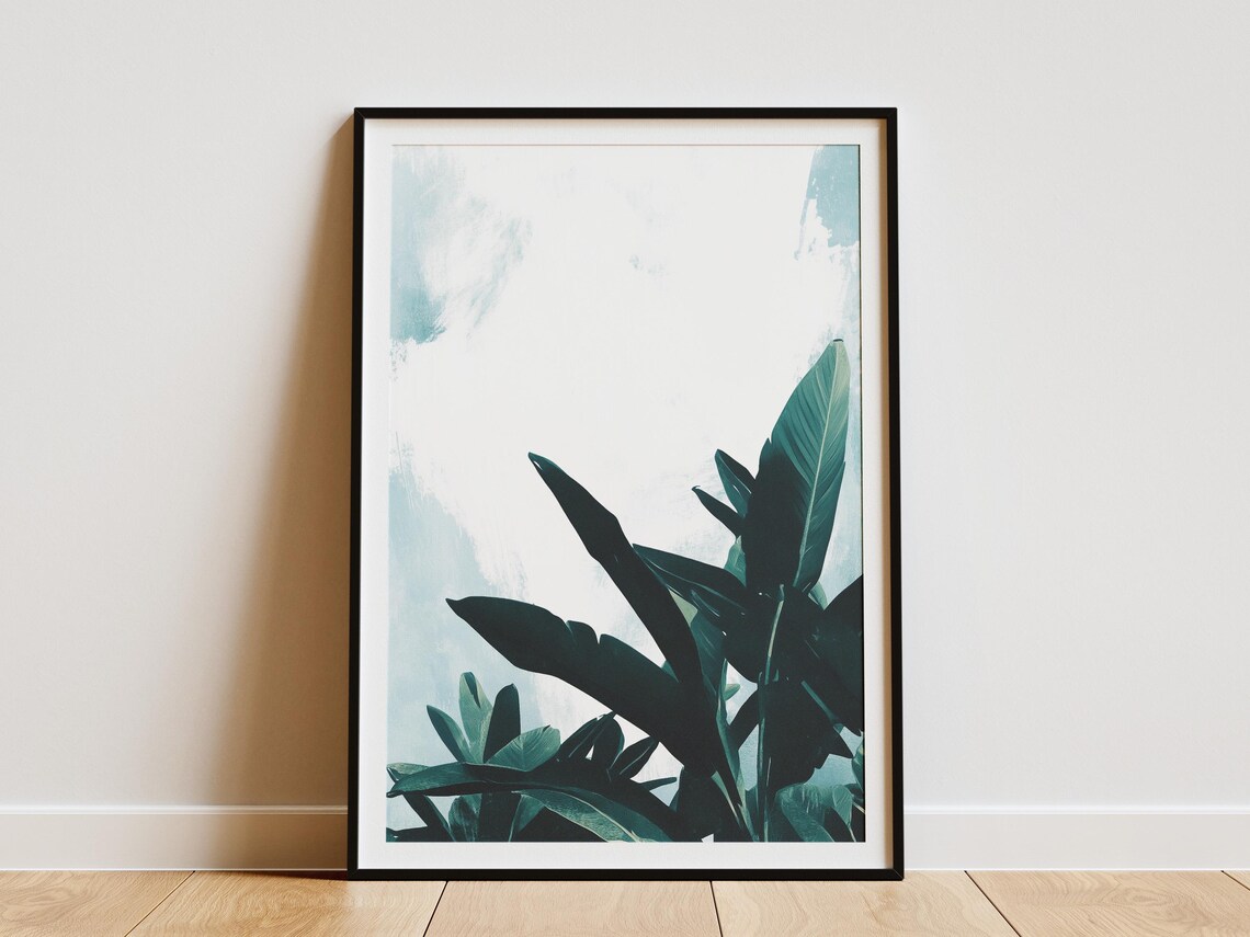 Tropical Banana Leaves Dark Green Minimalist Botanical Art Poster