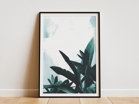 Minimalist Tropical Plant Art Print Simple Botanical Wall Green Leaves Poster Modern Home Decor Paper Nature Inspired Artwork