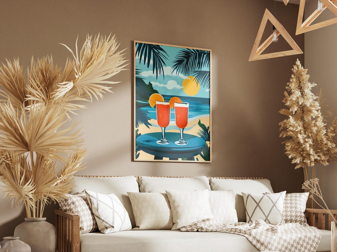 Tropical Beach Cocktails Poster with Two Sunset Drinks by the Ocean - Image 3