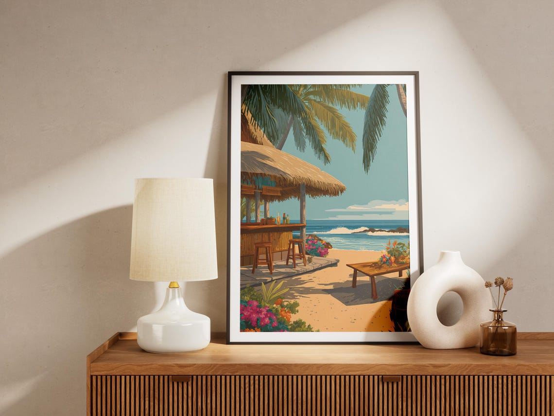 Beach Tiki Bar Palm Trees Tropical Island Vacation Coastal Poster - Image 4